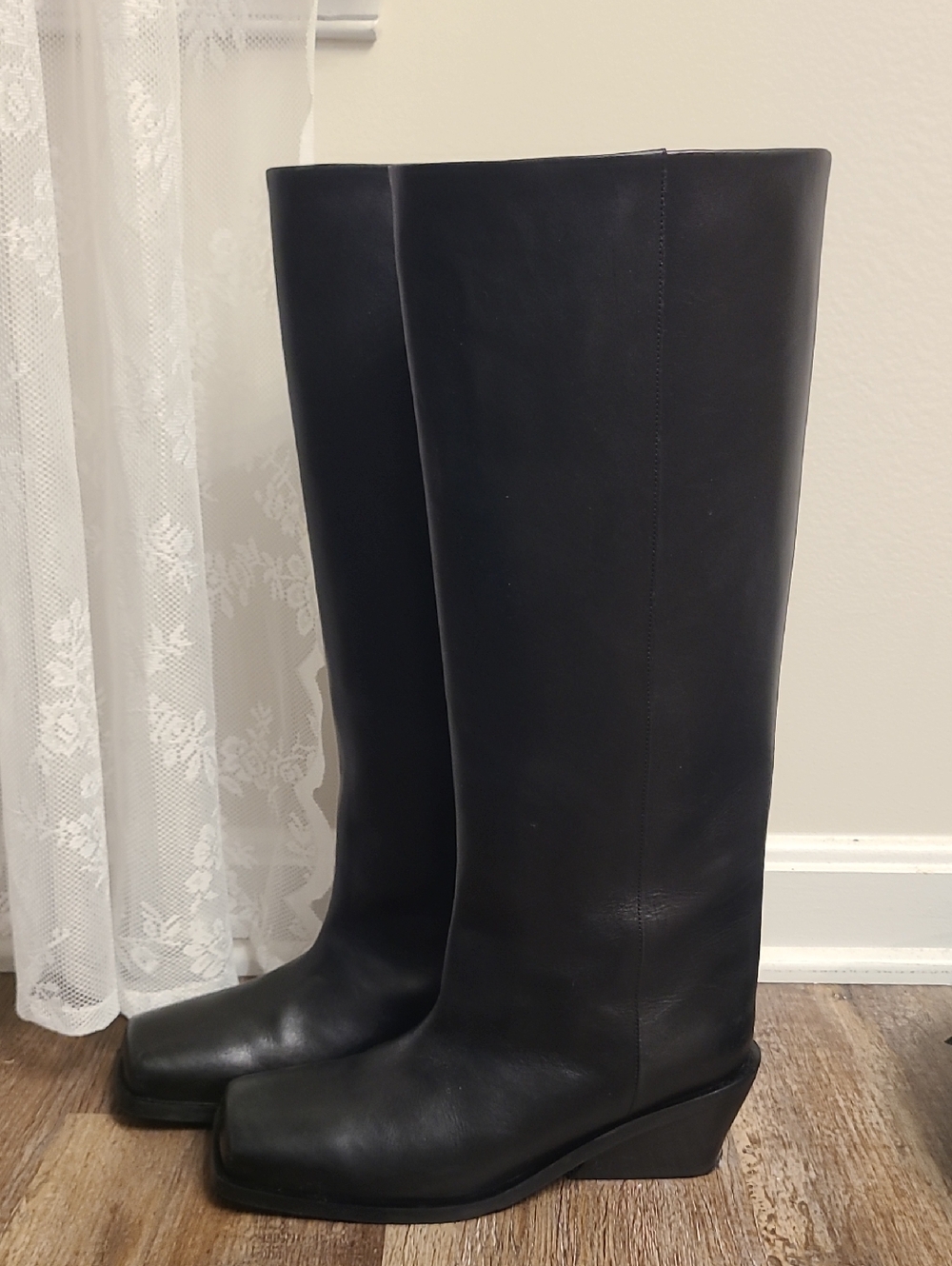 Cos Square-Toe Knee High Leather Boots